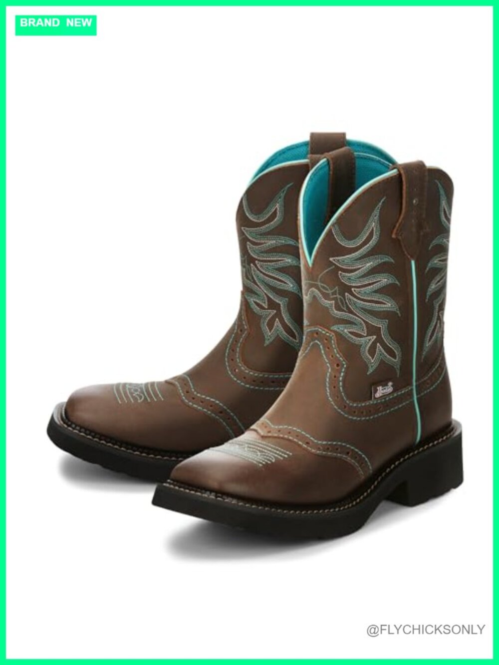 Cowhide Leather Square Toe Block Heel Western Boots - Women Size 8